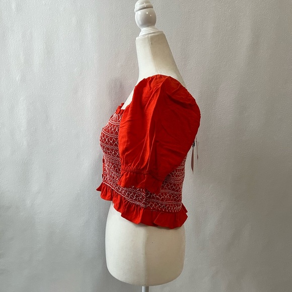 Lost + Wander Bloody Mary Red Smocked Top Red - Picture 3 of 3